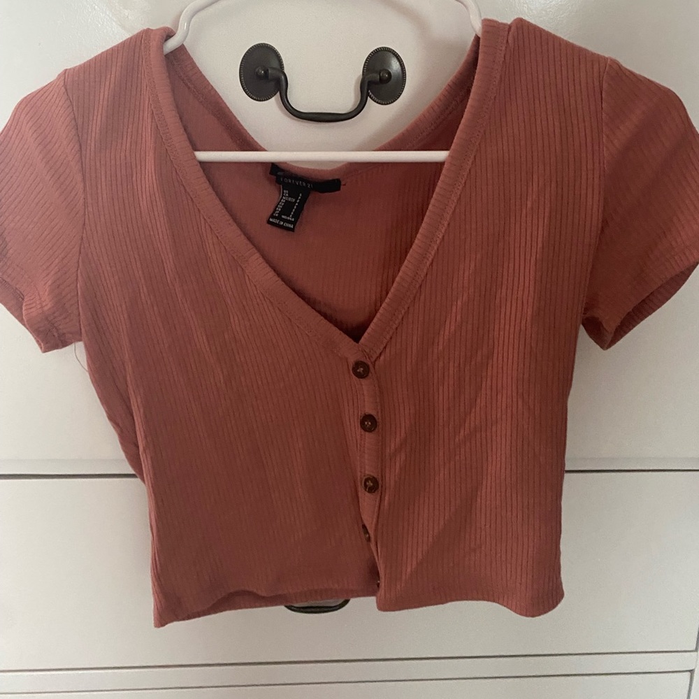 Forever 21 Ripped button up cropped Tee